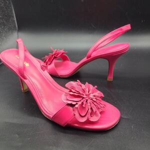 Larroudé Hibiscus Slingback Heel Sandals Magenta Leather Flower Size 8.5 New